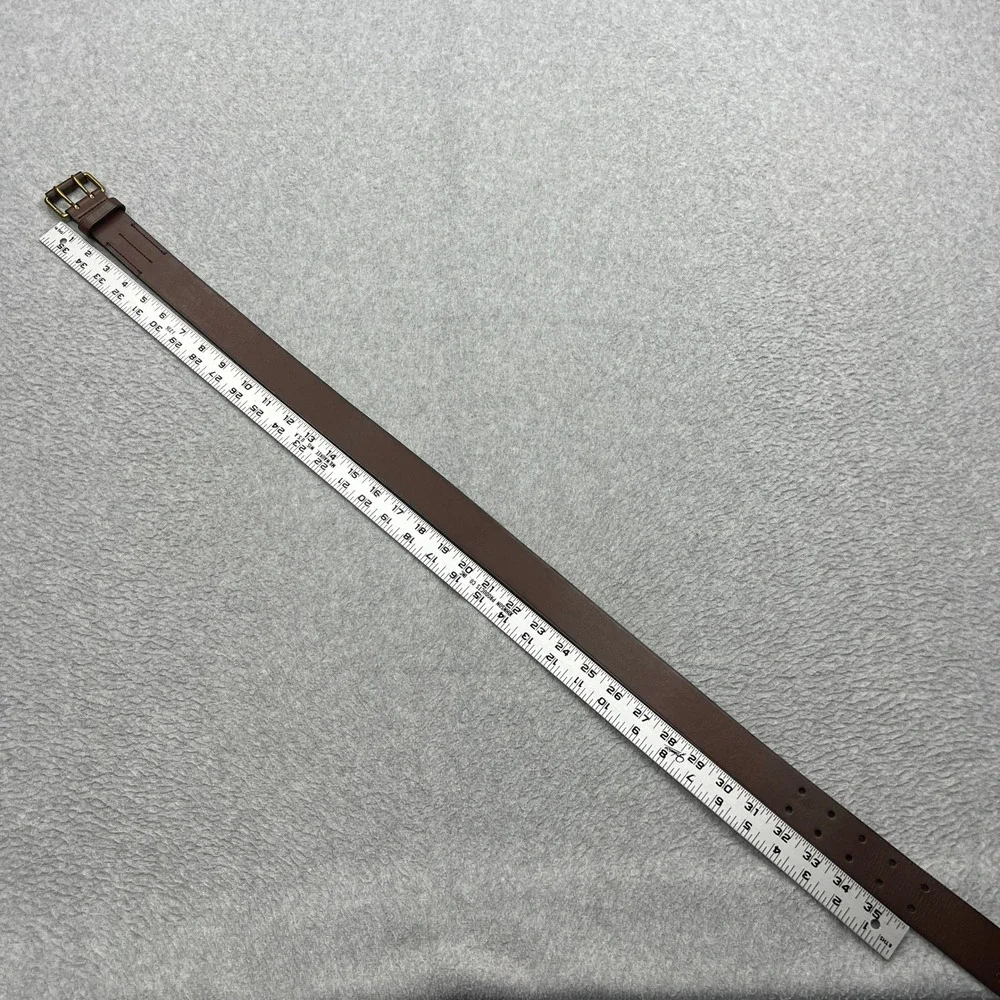Polo Ralph Lauren Double Prong Leather Belt Mens 34 Brown Brass Buckle Logo 1.5